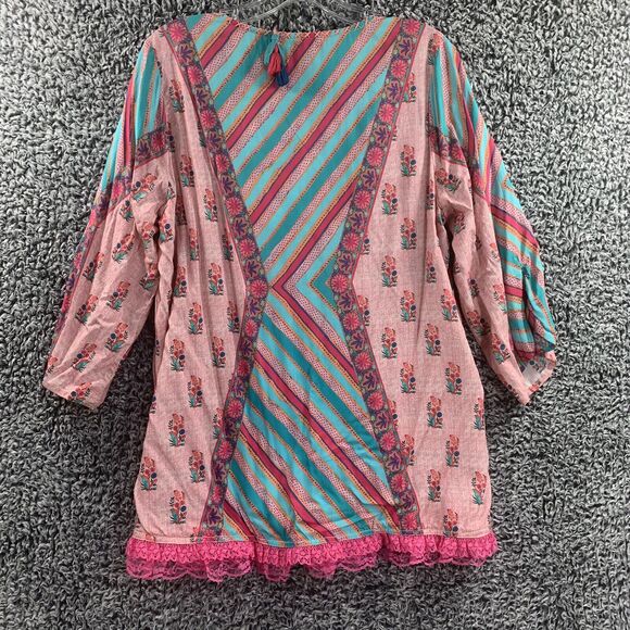 Tolani Womens Top Blouse Medium Modal Cotton Colorful Floral Boho lace ruffle - Picture 2 of 9